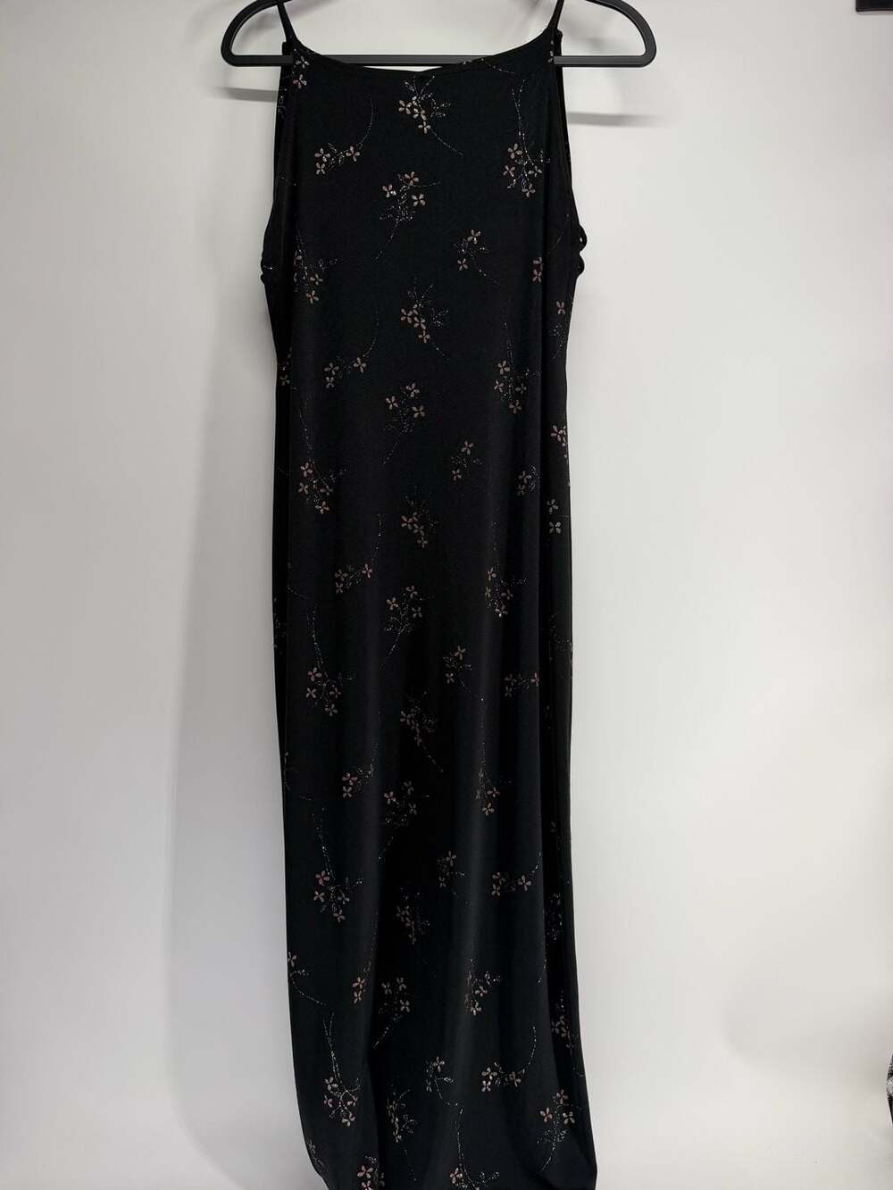 Vintage 90s JUMP Black Glitter Floral Maxi Dress 13/14 Fairy Grunge